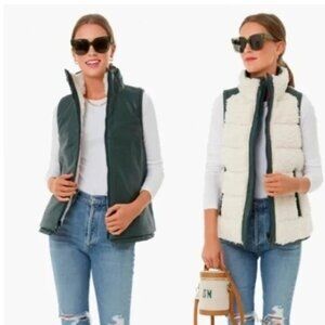 Tuckernuck Green & White Leather and Shearling Beckham Vest NWT size S